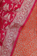 Orange Banarasi Silk Satin Zari Brocade Suit With Pink Banarasi Silk Parrot Design Dupatta - Luxurion World
