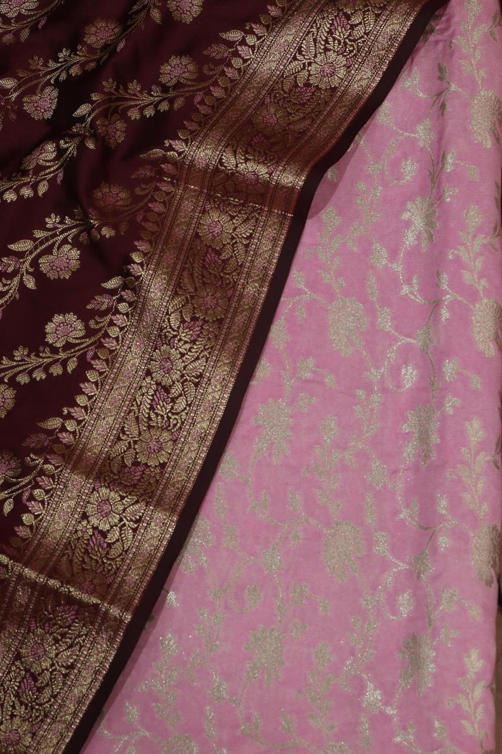 Pink Banarasi Silk Suit With Maroon Banarasi Silk Meenakari Dupatta - Luxurion World