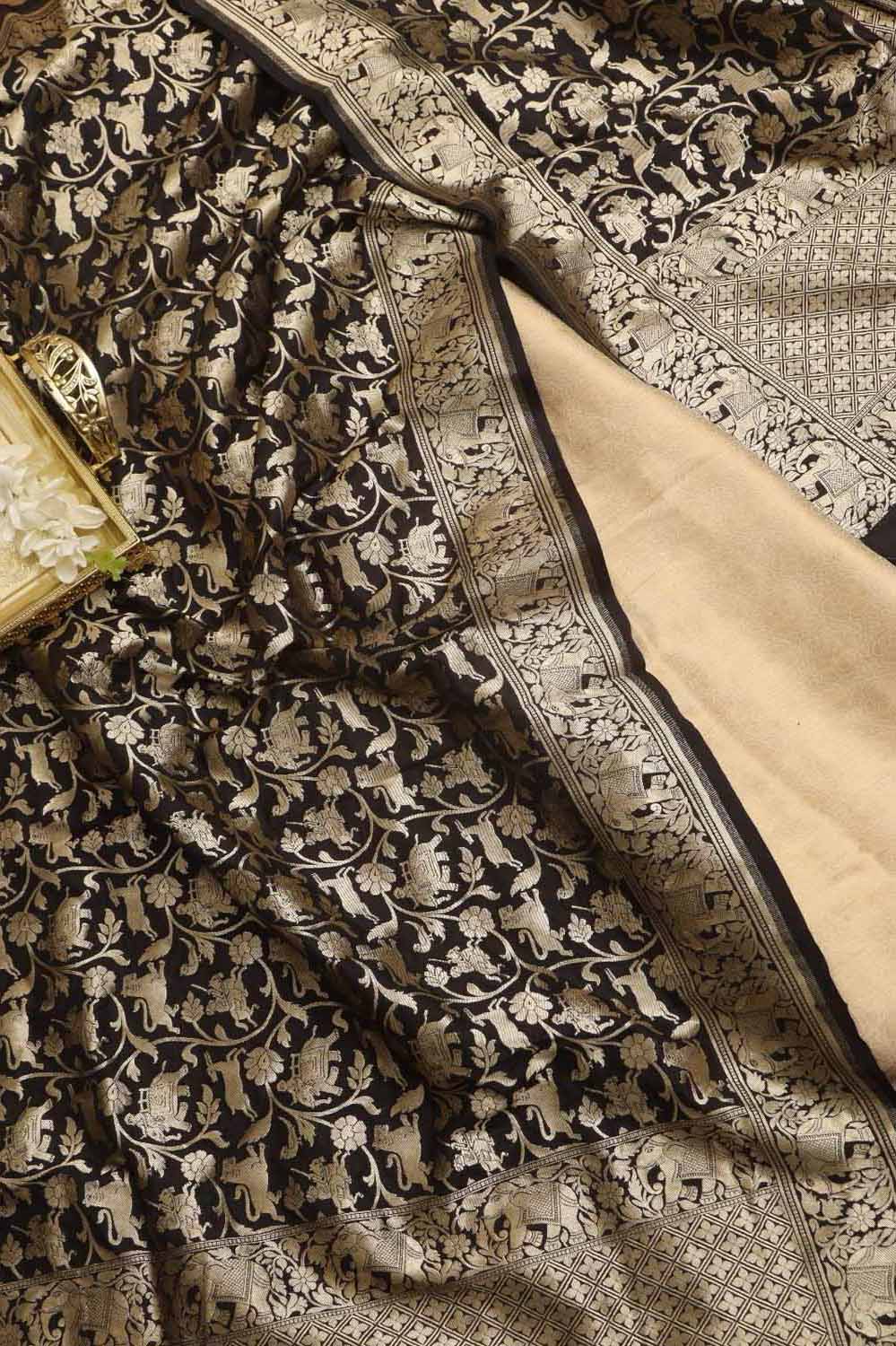 Dyeable Banarasi Georgette Suit With Black Banarasi Silk Shikargah Design Dupatta - Luxurion World