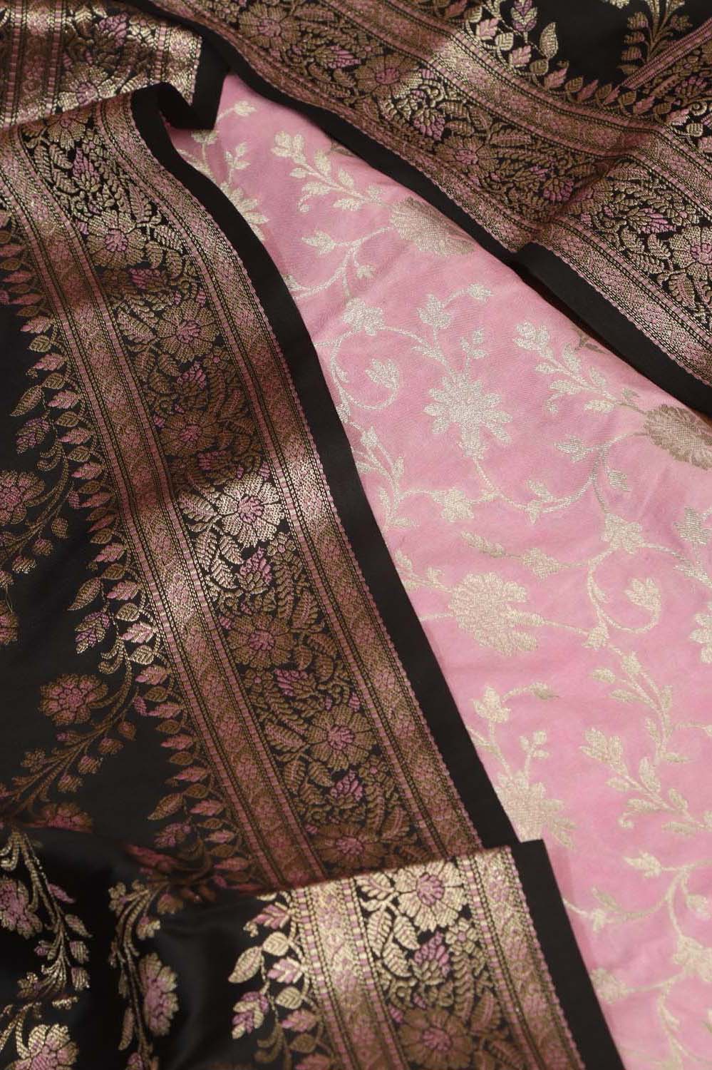 Pink Banarasi Silk Suit With Black Banarasi Silk Meenakari Dupatta - Luxurion World