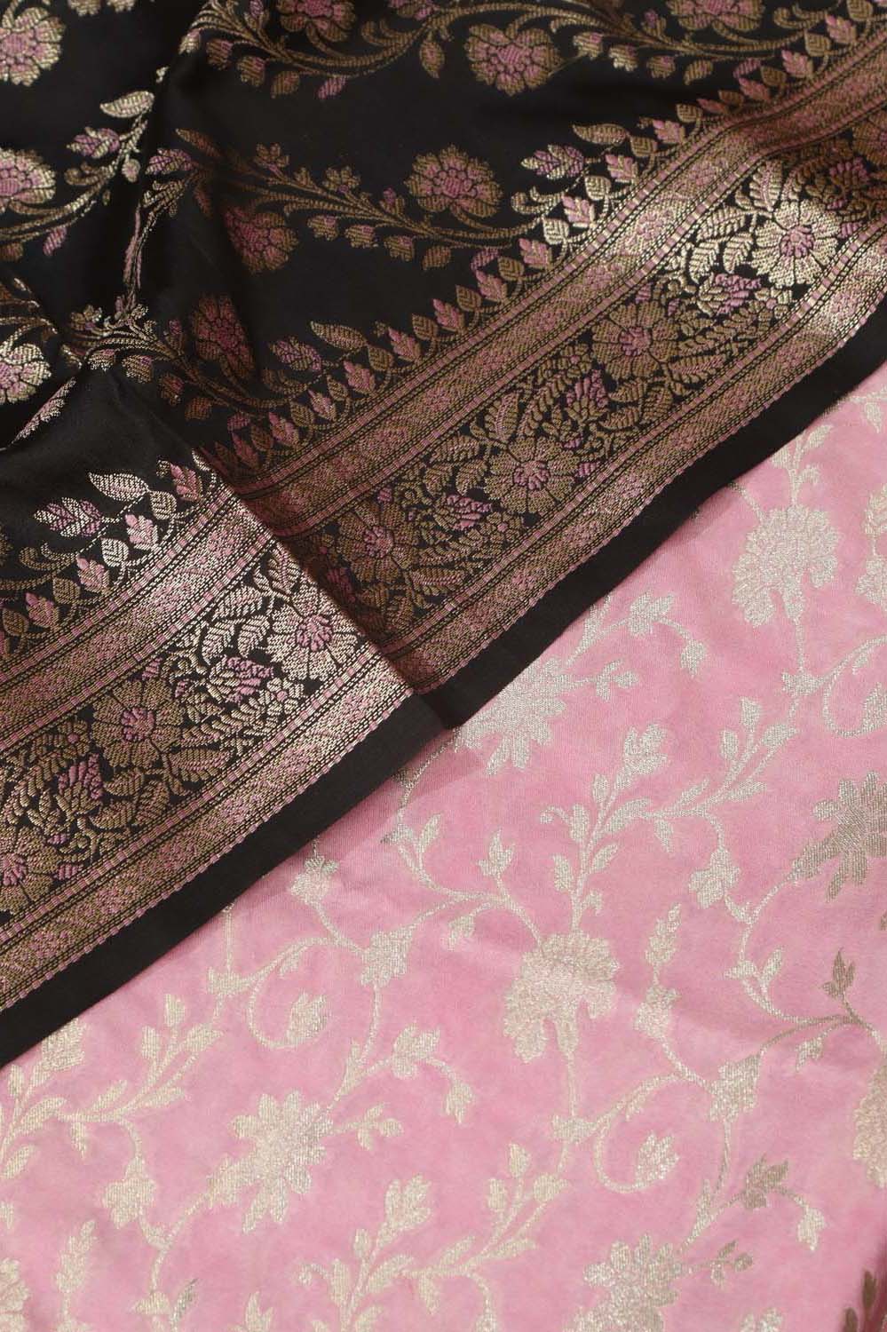 Pink Banarasi Silk Suit With Black Banarasi Silk Meenakari Dupatta - Luxurion World