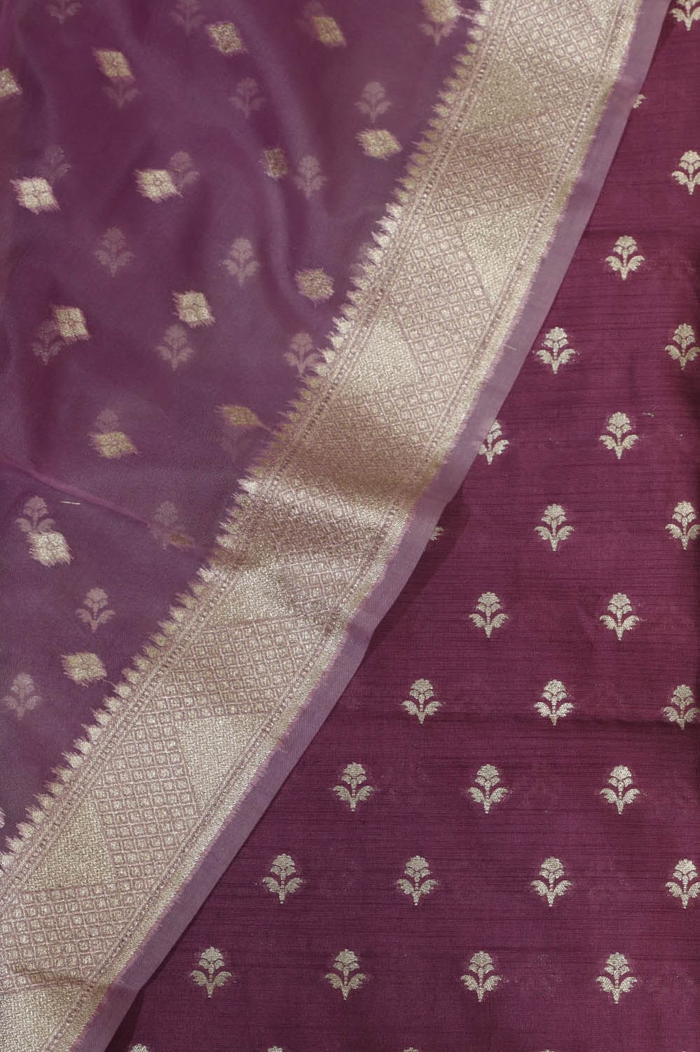 Purple Banarasi Chiniya Silk Suit With Purple Banarasi Organza Dupatta - Luxurion World