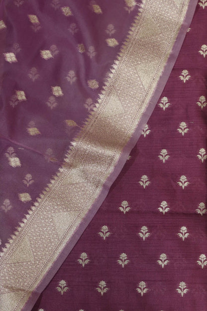 Purple Banarasi Chiniya Silk Suit With Purple Banarasi Organza Dupatta - Luxurion World
