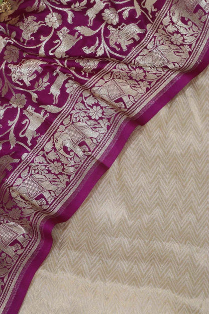 Dyeable Banarasi Georgette Suit With Purple Banarasi Silk Shikargah Dupatta - Luxurion World