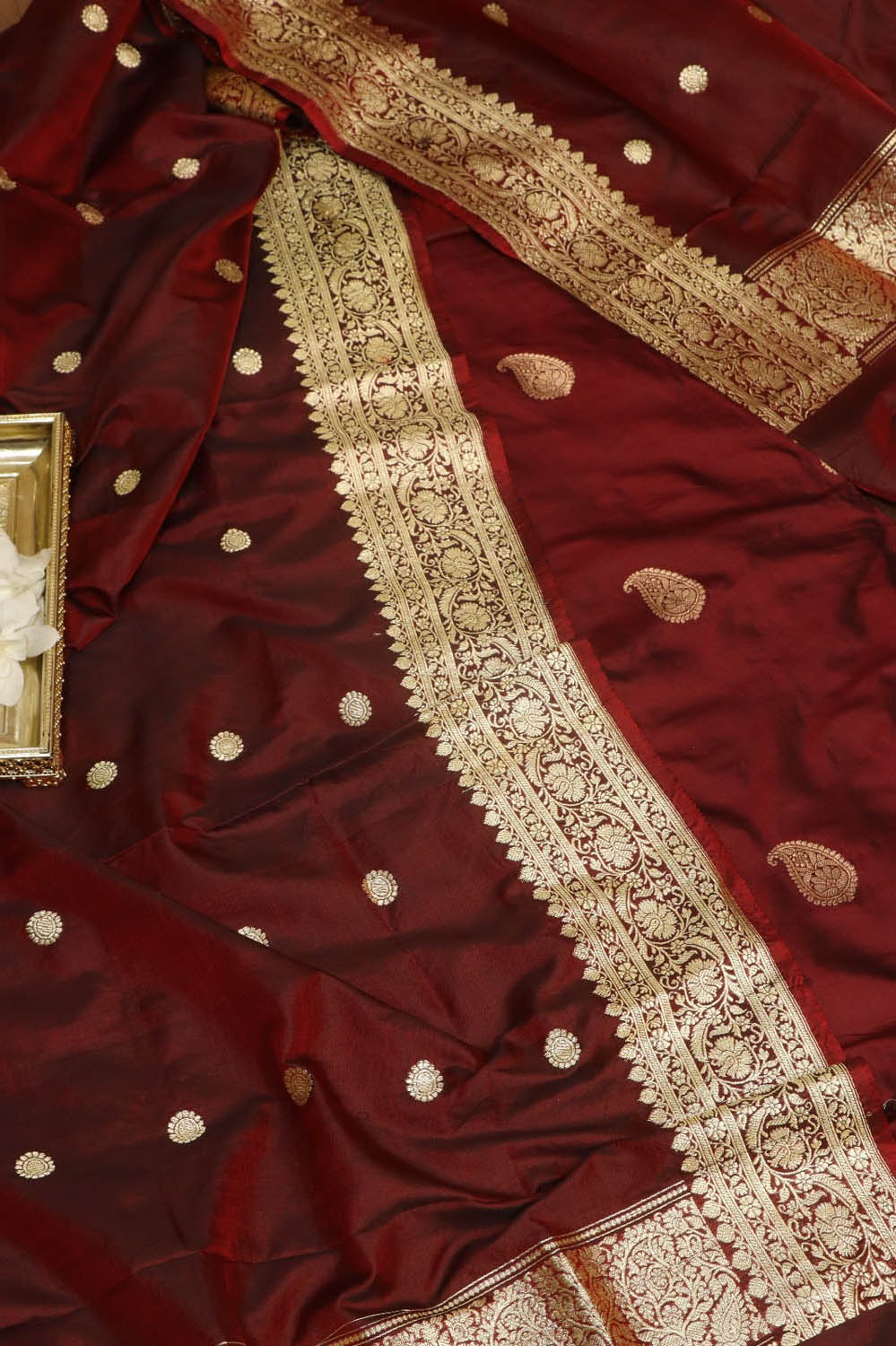 Maroon Banarasi Pure Katan Silk Kadwa Suit With Maroon Banarasi Katan Silk Dupatta - Luxurion World