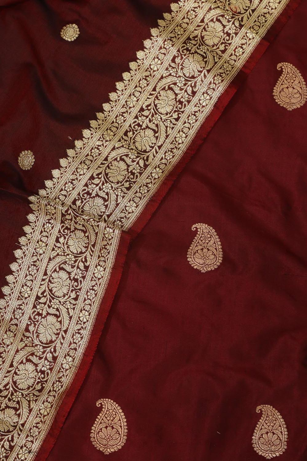 Maroon Banarasi Pure Katan Silk Kadwa Suit With Maroon Banarasi Katan Silk Dupatta - Luxurion World