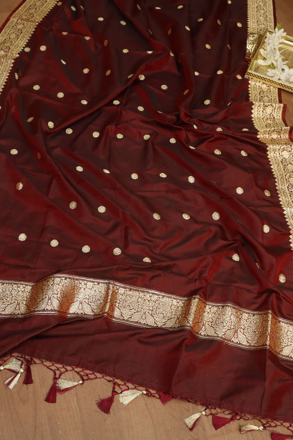 Maroon Banarasi Pure Katan Silk Kadwa Suit With Maroon Banarasi Katan Silk Dupatta - Luxurion World