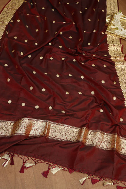 Maroon Banarasi Pure Katan Silk Kadwa Suit With Maroon Banarasi Katan Silk Dupatta - Luxurion World