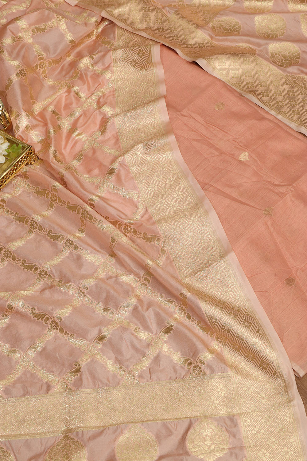 Beautiful Pink Handloom Pure Chanderi Silk Suit With Pink Banarasi Silk Dupatta - Luxurion World