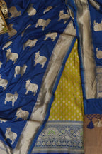 Green Banarasi Silk Suit With Blue Banarasi Silk Cow Design Dupatta - Luxurion World