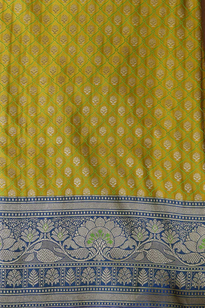 Green Banarasi Silk Suit With Blue Banarasi Silk Cow Design Dupatta - Luxurion World
