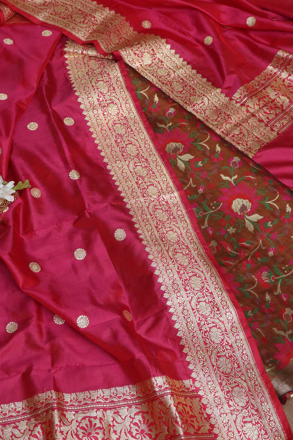 Elegant Brown Banarasi Meenakari Silk Suit With Pink Handloom Banarasi Pure Katan Silk Dupatta - Luxurion World