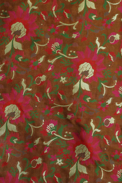 Elegant Brown Banarasi Meenakari Silk Suit With Pink Handloom Banarasi Pure Katan Silk Dupatta - Luxurion World