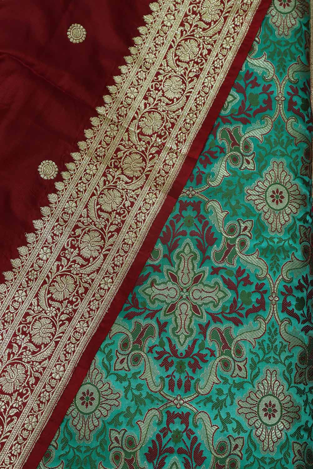 Elegant Blue Banarasi Kimkhwab Silk Suit With Maroon Handloom Banarasi Pure Katan Silk Dupatta - Luxurion World