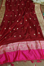Elegant Blue Banarasi Kimkhwab Silk Suit With Maroon Handloom Banarasi Pure Katan Silk Dupatta - Luxurion World