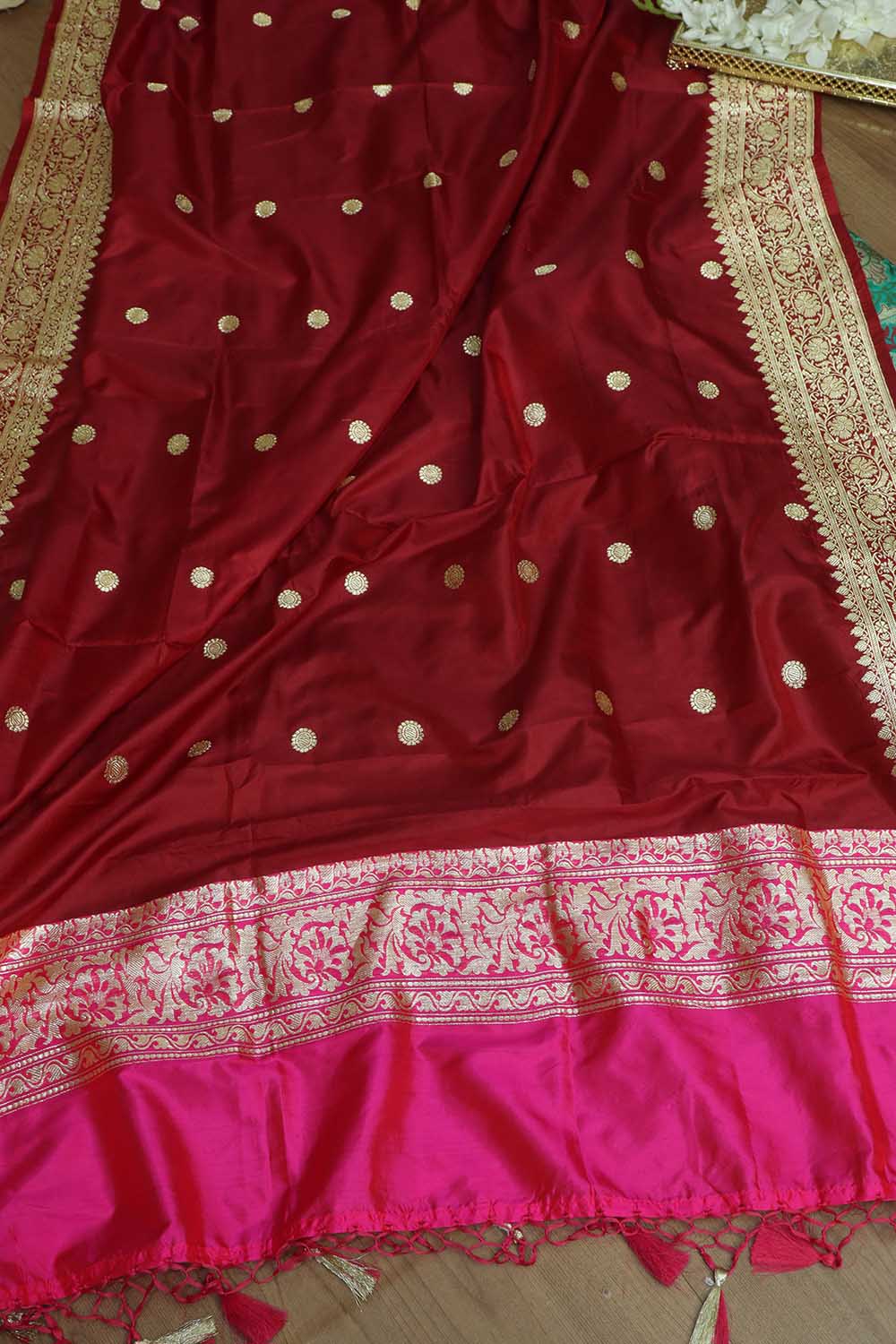 Elegant Blue Banarasi Kimkhwab Silk Suit With Maroon Handloom Banarasi Pure Katan Silk Dupatta - Luxurion World