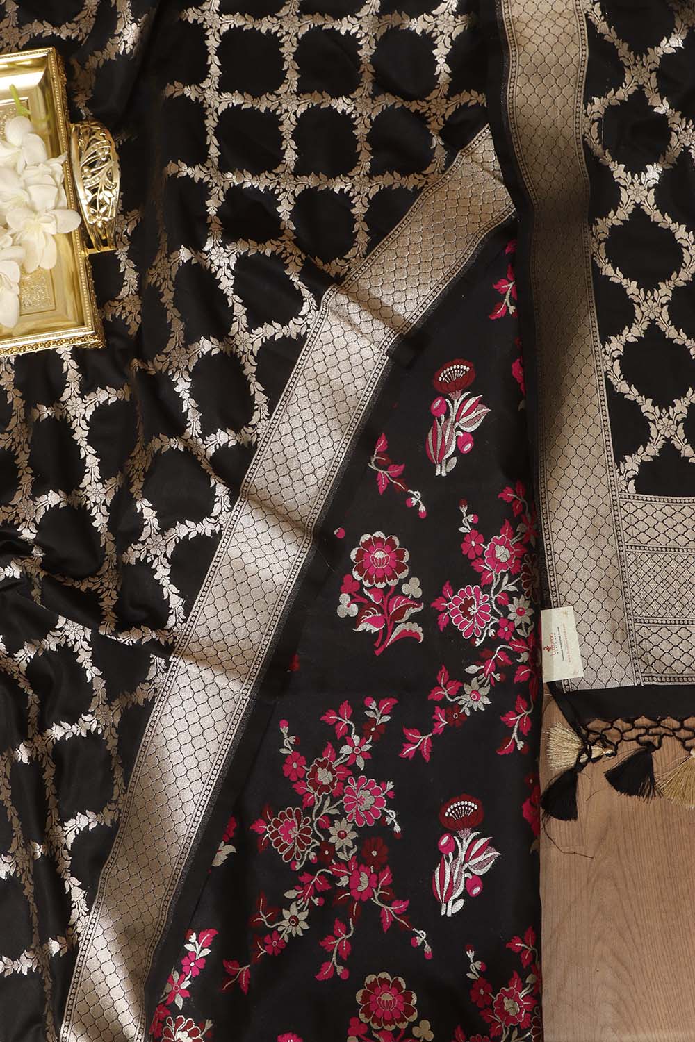 Elegant Black Banarasi Meenakari Silk Suit With Black Banarasi Silk Dupatta - Luxurion World