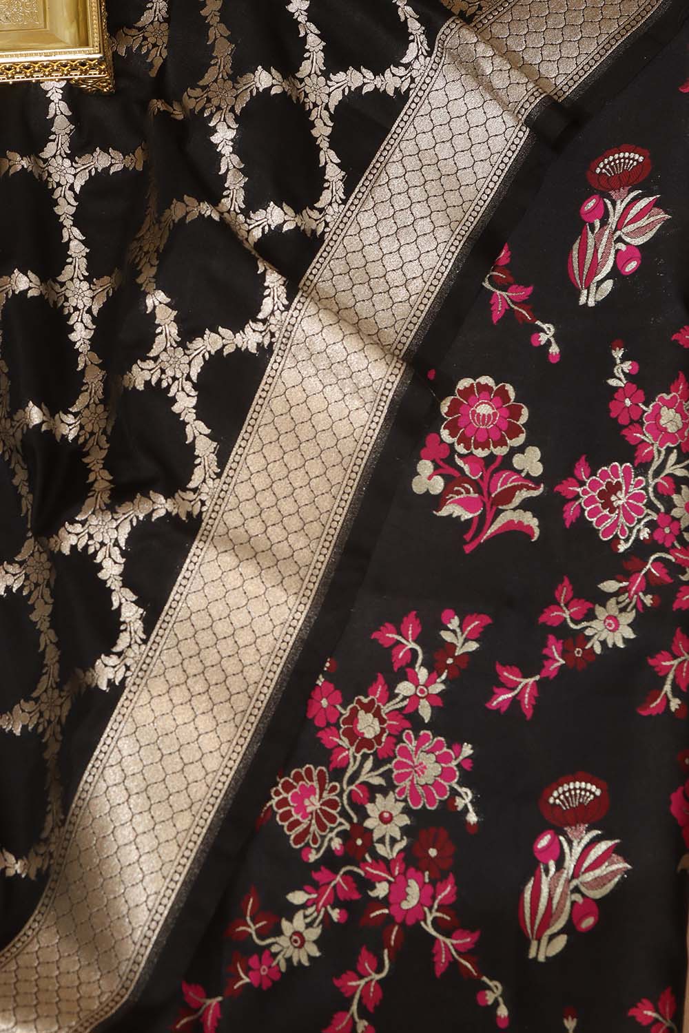 Elegant Black Banarasi Meenakari Silk Suit With Black Banarasi Silk Dupatta - Luxurion World