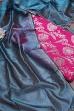 Pink Banarasi Silk Sona Roopa Suit With Blue Tissue Dupatta - Luxurion World