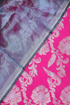 Pink Banarasi Silk Sona Roopa Suit With Blue Tissue Dupatta - Luxurion World
