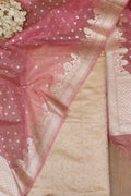 Pastel Banarasi Tanchui Silk Suit With Pink Banarasi Organza Dupatta - Luxurion World