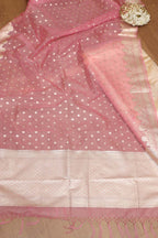 Pastel Banarasi Tanchui Silk Suit With Pink Banarasi Organza Dupatta - Luxurion World