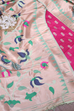 Stunning Pink Banarasi Silk Suit With Green Paithani Silk Peacock Floral Dupatta - Luxurion World