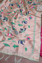 Stunning Pink Banarasi Silk Suit With Green Paithani Silk Peacock Floral Dupatta - Luxurion World