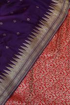 Red Banarasi Silk Satin Zari Brocade Suit With Purple Paithani Silk Dupatta with Parrot and Floral Design - Luxurion World