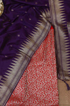 Red Banarasi Silk Satin Zari Brocade Suit With Purple Paithani Silk Dupatta with Parrot and Floral Design - Luxurion World