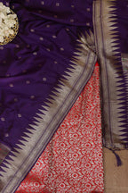 Red Banarasi Silk Satin Zari Brocade Suit With Purple Paithani Silk Dupatta with Parrot and Floral Design - Luxurion World