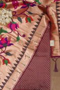 Exquisite Purple Banarasi Silk With Purple Paithani Silk Peacock & Floral Design Dupatta - Luxurion World