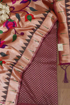 Exquisite Purple Banarasi Silk With Purple Paithani Silk Peacock & Floral Design Dupatta - Luxurion World