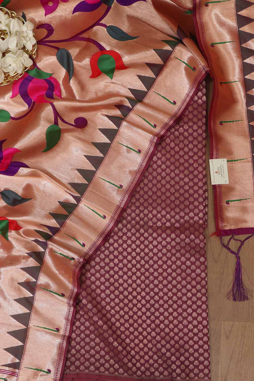 Exquisite Purple Banarasi Silk With Purple Paithani Silk Peacock & Floral Design Dupatta - Luxurion World