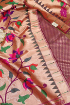 Exquisite Purple Banarasi Silk With Purple Paithani Silk Peacock & Floral Design Dupatta - Luxurion World