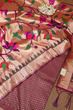 Exquisite Purple Banarasi Silk With Purple Paithani Silk Peacock & Floral Design Dupatta - Luxurion World