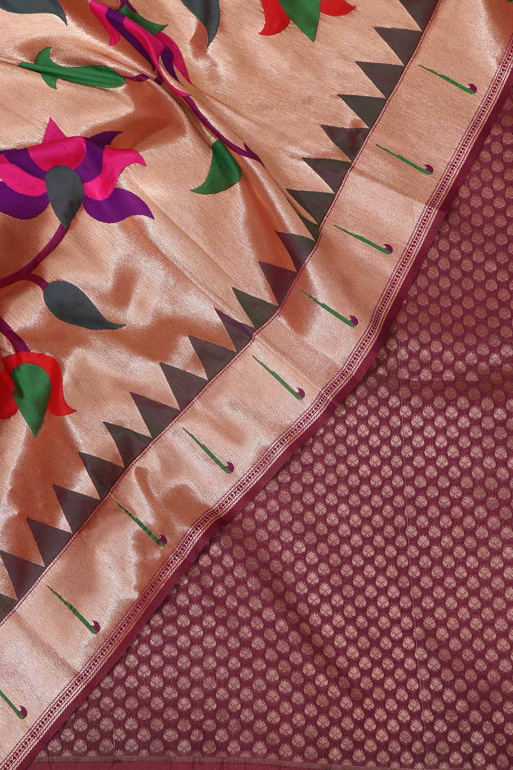 Exquisite Purple Banarasi Silk With Purple Paithani Silk Peacock & Floral Design Dupatta - Luxurion World