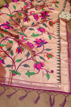 Exquisite Purple Banarasi Silk With Purple Paithani Silk Peacock & Floral Design Dupatta - Luxurion World