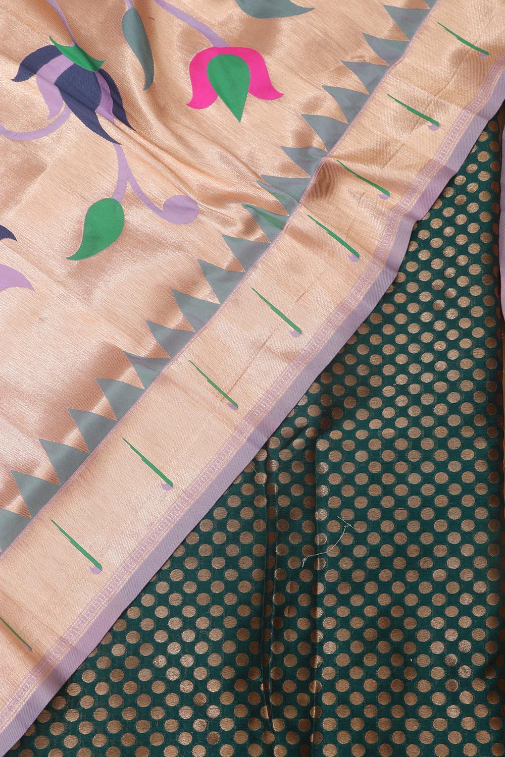 Stunning Green Banarasi Silk Suit With Purple Paithani Silk Peacock & Floral Design Dupatta - Luxurion World