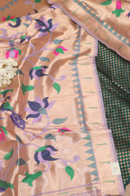 Stunning Green Banarasi Silk Suit With Purple Paithani Silk Peacock & Floral Design Dupatta - Luxurion World