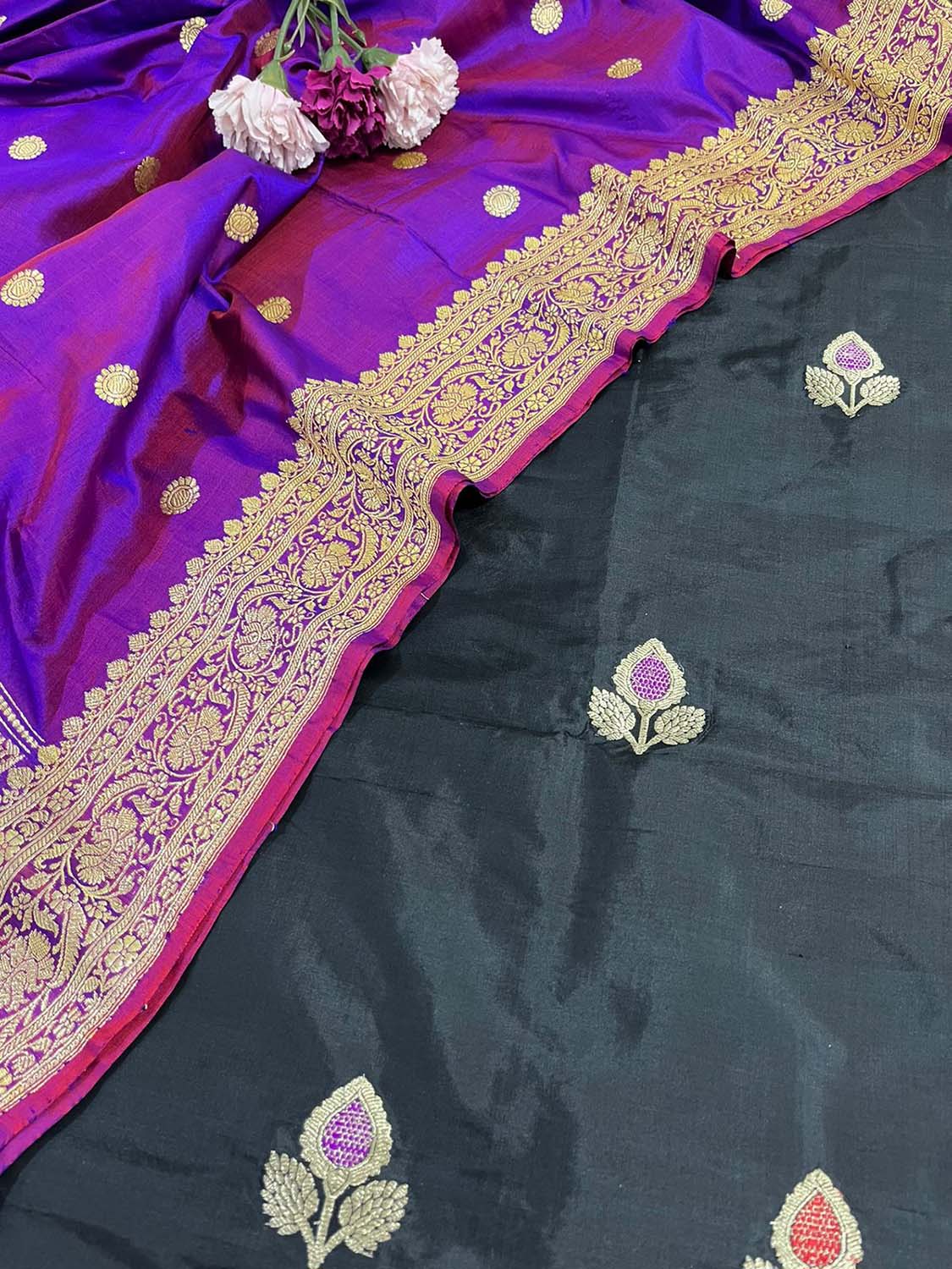 Elegant Black Banarasi Pure Katan Silk Meenakari Suit With Banarasi Pure Katan Silk Dupatta - Luxurion World