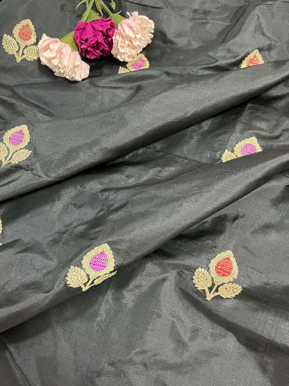 Elegant Black Banarasi Pure Katan Silk Meenakari Suit With Banarasi Pure Katan Silk Dupatta - Luxurion World