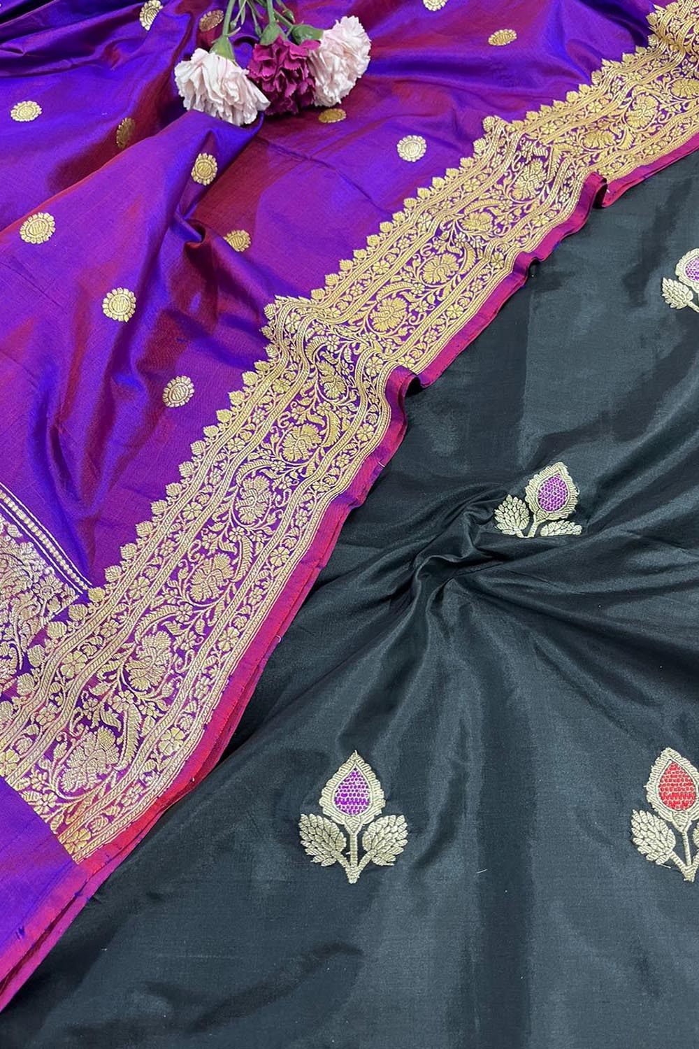 Elegant Black Banarasi Pure Katan Silk Meenakari Suit With Banarasi Pure Katan Silk Dupatta - Luxurion World
