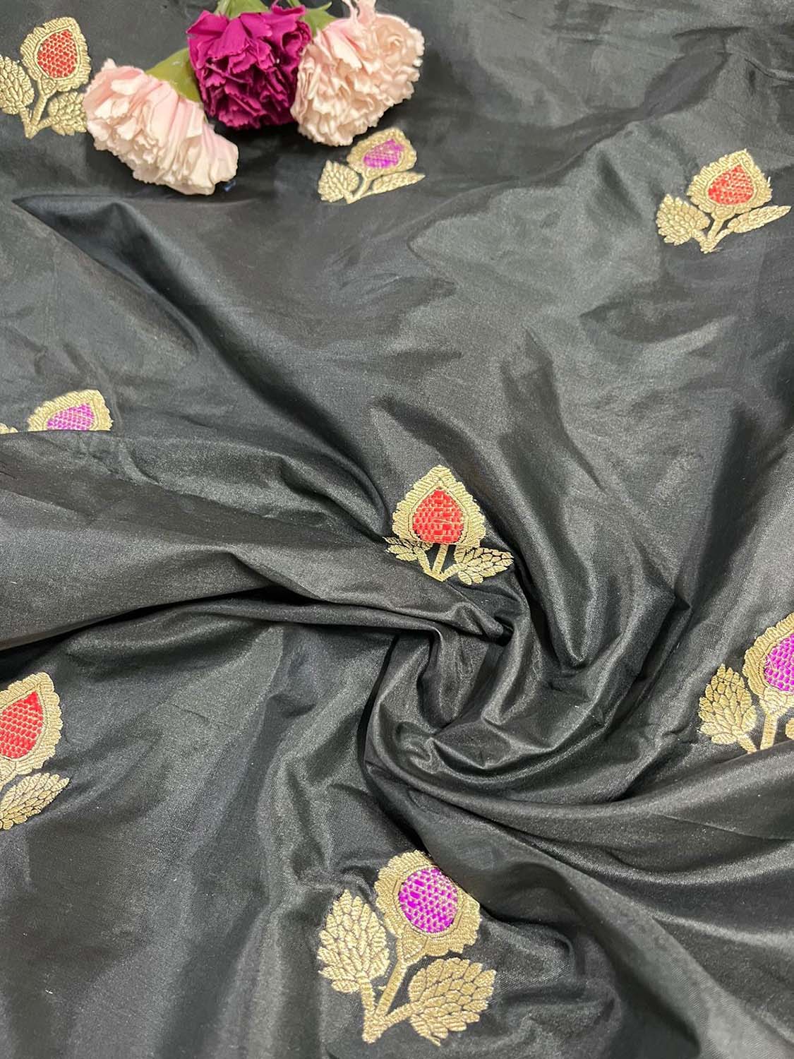 Elegant Black Banarasi Pure Katan Silk Meenakari Suit With Banarasi Pure Katan Silk Dupatta - Luxurion World