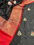 Elegant Black Banarasi Pure Katan Silk Meenakari Suit With Banarasi Pure Katan Silk Dupatta - Luxurion World