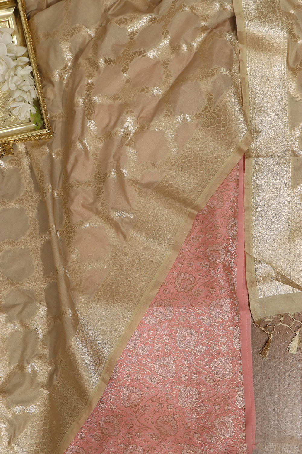 Pink Banarasi Brocade Silk Suit With Pastel Banarasi Silk Dupatta - Luxurion World