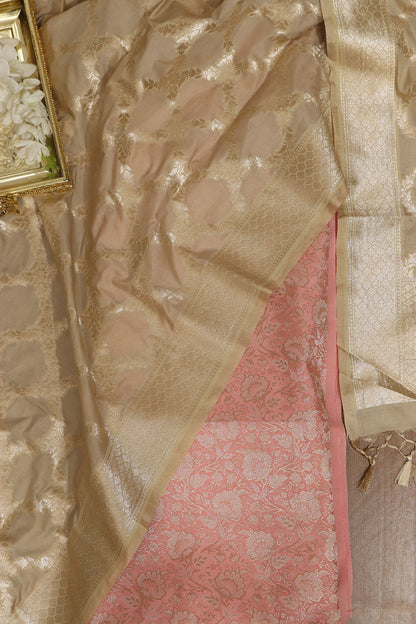 Pink Banarasi Brocade Silk Suit With Pastel Banarasi Silk Dupatta - Luxurion World