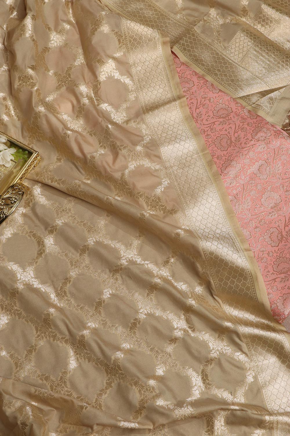 Pink Banarasi Brocade Silk Suit With Pastel Banarasi Silk Dupatta - Luxurion World