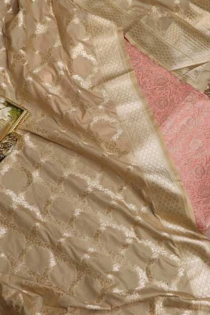 Pink Banarasi Brocade Silk Suit With Pastel Banarasi Silk Dupatta - Luxurion World
