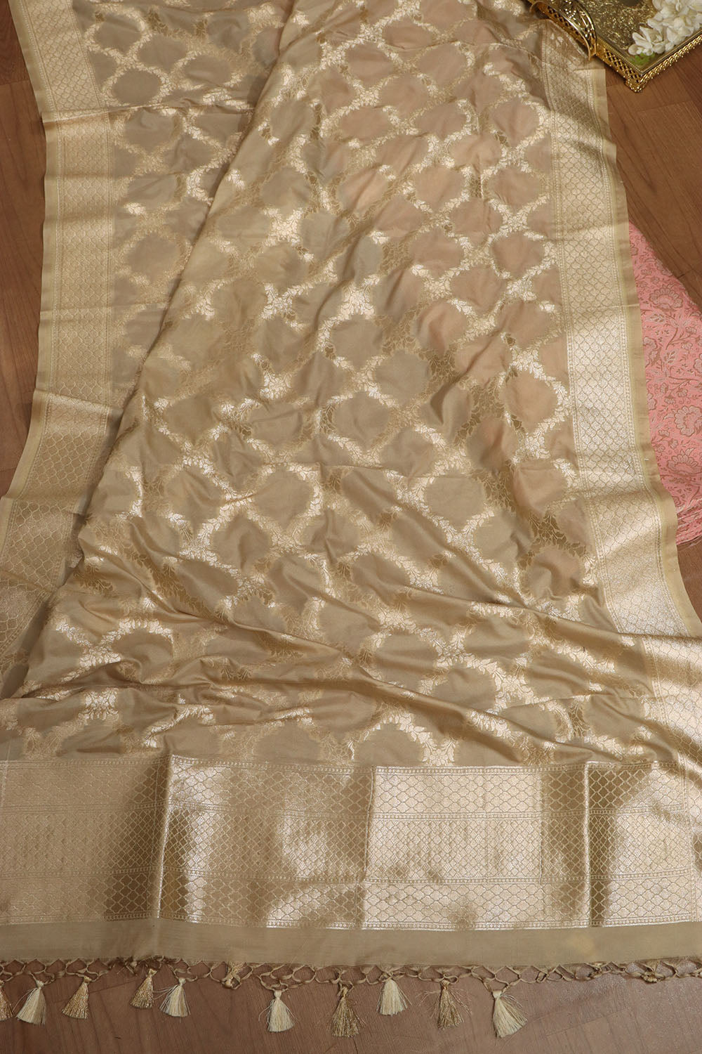 Pink Banarasi Brocade Silk Suit With Pastel Banarasi Silk Dupatta - Luxurion World